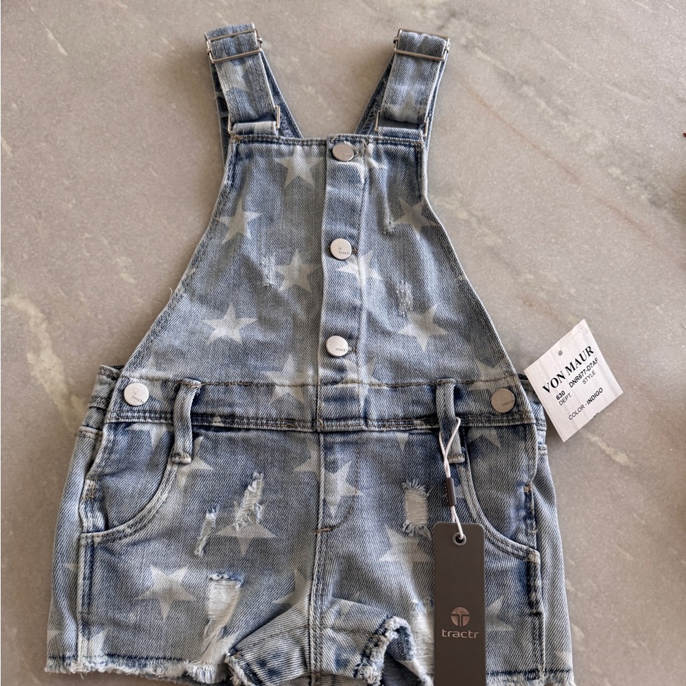 NWT Adorable Star-Print Denim Shortalls